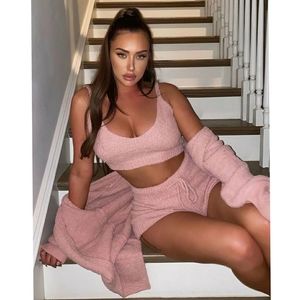 Fashionnova 3 Piece Pink Cozy Short Set Fuzzy Cuddly Furry Teddy Lounge Sleep